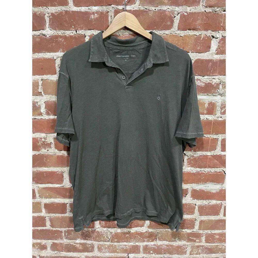 John Varvatos Polo Shirt Mens XL Extra Large Gray Short Sleeve Collar Preppy